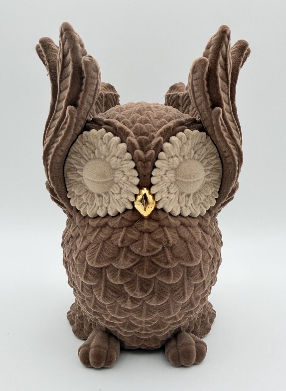 Bath & Body Works Brown Fuzzy Velvet Owl Pedestal 3 Wick Candle Holder 7.5”